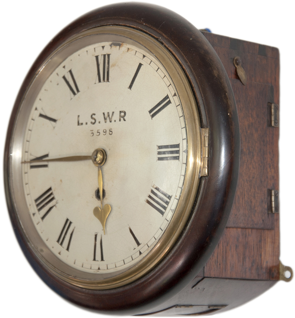 London and South Western Railway 8 inch dial mahogany cased fusee clock supplied to the LSWR