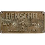 Henschel cast brass worksplate Nr 28763 1953 Henschel & Sohn Kassel ex South African Railways