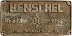 Henschel cast brass worksplate Nr 28763 1953 Henschel & Sohn Kassel ex South African Railways