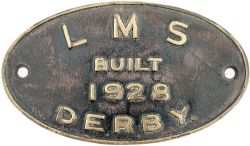 LMS oval brass worksplate BUILT 1928 DERBY ex LMS 2P 4-4-0 No 40583. Label on the back records