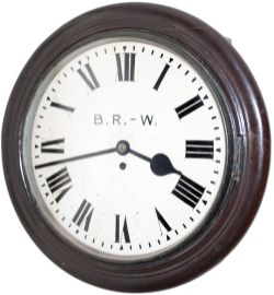GWR mahogany cased 14 inch fusee clock. The movement has rectangular plates with turned shaped