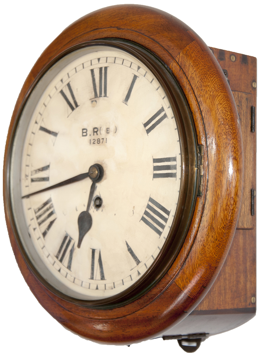 London & North Eastern Railway 10-inch mahogany cased chain fusee railway clock with a spun brass