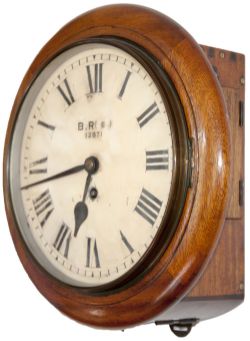 London & North Eastern Railway 10-inch mahogany cased chain fusee railway clock with a spun brass