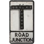 Motoring road sign cast aluminium T ROAD JUNCTION with ROYAL LABEL FACTORY cast into front, and