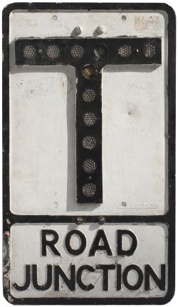 Motoring road sign cast aluminium T ROAD JUNCTION with ROYAL LABEL FACTORY cast into front, and