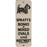 Enamel advertising finger plate sign SPRATT'S BONIO MIXED OVALS AND WEETMEET. Measures 8in x 2.