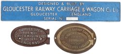 Gloucester Railway Carriage & Wagon Co Ltd plates x3: rectangular cast aluminium x1, G shaped cast