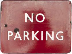 BR(M) FF enamel sign NO PARKING measuring 24in x 18in. In good condition with a few face chips.