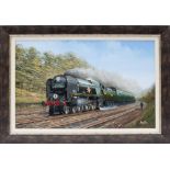 Original framed oil painting by the renowned artist Barry Price of SR Merchant Navy class 35030