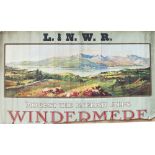 Poster LNWR WINDEMERE FROM ORREST HEAD MONGST THE ENGLISH ALPS by H.R. Measures 49in x 27in and