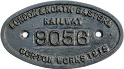 LNER cast iron 9x5 works numberplate 9056 Built Gorton 1915 ex Robinson L3 class 2-6-4T No 69056 /
