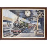 Original oil painting on canvas of a GWR Castle at Paddington about to depart on 11:15am MERCHANT