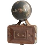 LNWR electric bell, cast iron with LNWR cast into the top and the brass bell has LNWR engraved