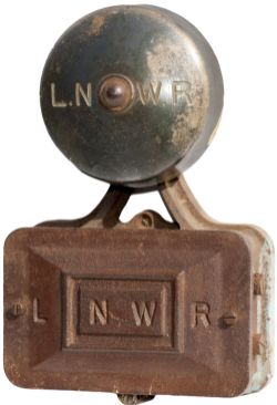 LNWR electric bell, cast iron with LNWR cast into the top and the brass bell has LNWR engraved