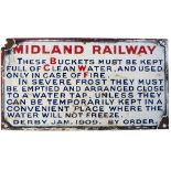 Midland Railway enamel sign re FIRE BUCKETS dated Jan 1909 Derby. In good condition with slight