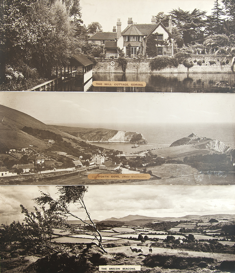 GWR sepia carriage prints x3 consisting of: LULWORTH COVE (NEAR WEYMOUTH), THE BRECON BEACONS and