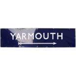 BR(E) enamel sign YARMOUTH with right pointing arrow measuring 48in x 12in. In very good condition