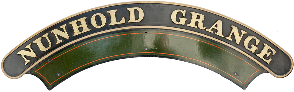 Nameplate NUNHOLD GRANGE ex GWR Grange 4-6-0 number 6842, built at Swindon works in 1937 and