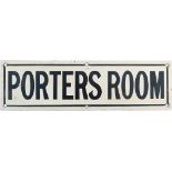 Enamel doorplate PORTERS ROOM probably South Eastern & Chatham Railway. Black on white enamel