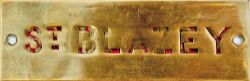 GWR brass signal box shelf plate ST BLAZEY, hand engraved and still showing remnants of black and