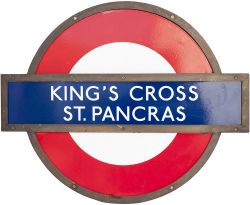 London Underground enamel target/bullseye sign KING'S CROSS ST PANCRAS measuring 24in x 20in and