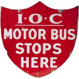 Motoring bus enamel sign I.O.C MOTOR BUS STOPS HERE (IRISH OMNIBUE COMPANY). Double sided measures