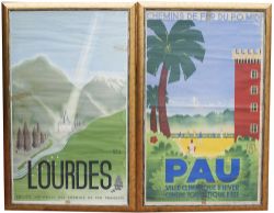 Posters 2 x framed and glazed published for the French Railways. LOURDES, SOCIETE NATIONALE DES