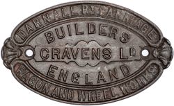 Cast iron wagon plate DARNALL RY CARRIAGE WAGON AND WHEEL WORKS BUILDERS CRAVENS LD ENGLAND. This is