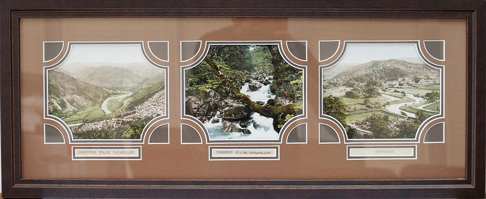 GWR Photochrom coloured carriage panel prints: PRECIPICE WALK DOLGELLY, TORRENT WALK DOLGELLY and