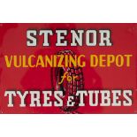 Advertising lithographed aluminium sign STENOR VULCANIZING DEPOT FOR TYRES & TUBES. Measures 18in