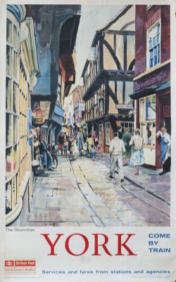 Poster BR YORK THE SHAMBLES by A. Carr Linford. Double Royal 25in x 40in dated 1962. In good