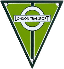 Bus radiator enamel LONDON TRANSPORT in green and white enamel. Measures 6in x 5.75in and is in