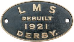 LMS cast brass worksplate Rebuilt 1921 Derby. Locomotives rebuilt during 1921 were the 2P 4-4-0 & 3F