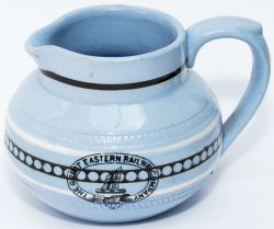 Great Eastern Railway china blue pottery cream jug, clearly marked on the front GREAT EASTERN