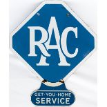 RAC motoring enamel sign RAC with extra sign fixed to the bottom GET YOU HOME SERVICE. Double