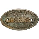 LNER cast brass 9x5 works numberplate 69878 Rebuilt Darlington 1936 Ex Raven H1 4-4-4T rebuilt as A8