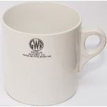 GWR china pint mug, marked on the front GWR (roundel) HOTELS RETURN TO PADDINGTON STATION and base