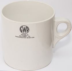 GWR china pint mug, marked on the front GWR (roundel) HOTELS RETURN TO PADDINGTON STATION and base