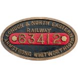 LNER cast brass 9x5 works numberplate 63412 Built ARMSTRONG WHITWORTH 1919 Ex Raven Q6 0-8-0.