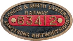 LNER cast brass 9x5 works numberplate 63412 Built ARMSTRONG WHITWORTH 1919 Ex Raven Q6 0-8-0.