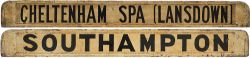 LMS/BR(M) wooden carriage board CHELTENHAM SPA LANSDOWN-SOUTHAMPTON painted black on white and