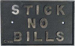 Great Northern Railway cast iron sign STICK NO BILLS GNR. Measures 14.75in x 9.25in and is in very