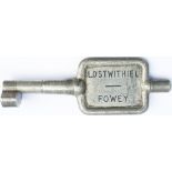 Tyers No9 single line aluminium key token LOSTWITHIEL - FOWEY, configuration B. In ex railway