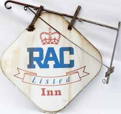 RAC motoring enamel sign RAC LISTED INN, double sided and complete with original hanging bracket.