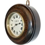 GWR oak cased Pork Pie type wall clock with French going barrel movement stamped MADE IN FRANCE. The