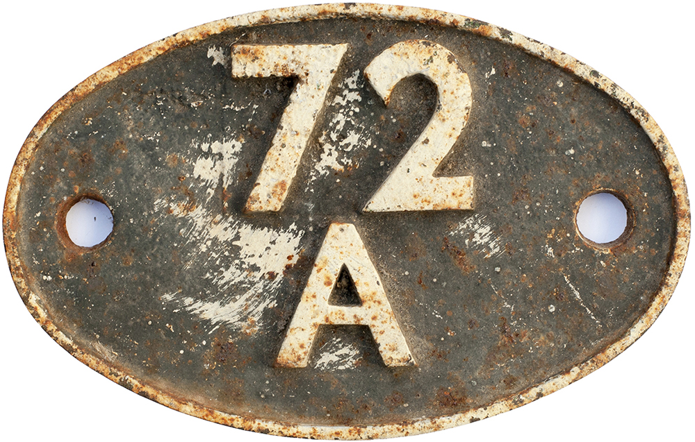 Shedplate 72A Exmouth Junction 1950–1966 with sub sheds Bude, Exmouth, Launceston to 1958, Lyme