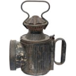 Messengers small 3 aspect corrugated handlamp, complete with original reservoir, burner and all