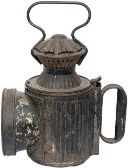 Messengers small 3 aspect corrugated handlamp, complete with original reservoir, burner and all