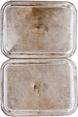 GWR silverplate trays, a pair. Both face marked with twin GWR shield and Great Western Railway