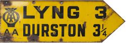 AA motoring enamel road sign LYNG 3 DURSTON 3.25. Double sided with Franco Signs makers name